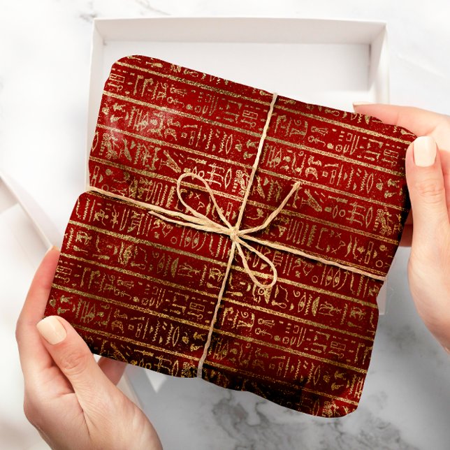 Papier Cadeau Hiéroglyphes égyptiens Gold Foxier Bordeaux Luxe (Egyptian Hieroglyphs Gold Foxier Bordeaux Luxury Wrapping Paper)