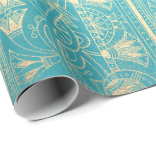Papier Cadeau Hiéroglyphes égyptiens Gold Foxier Turquoise Océan