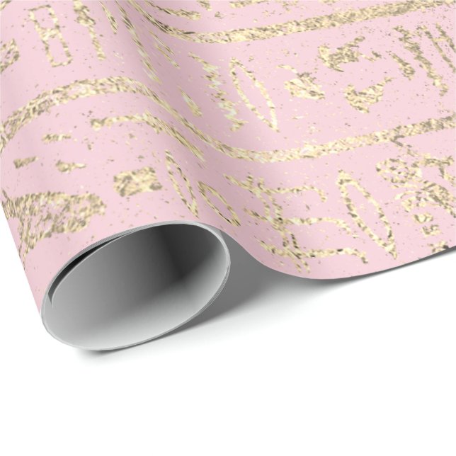 Papier Cadeau Hiéroglyphes égyptiens Gold Pastel Pink Pastel Sep (Coin rond)
