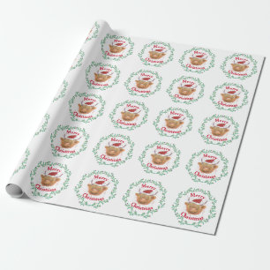 Papier Cadeau Highland Cow Casquette Thistler Wreath Joyeux Noë
