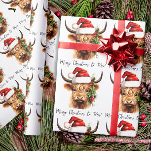 Papier Cadeau Highland Cow Festive Farm Joyeux Noël à MOO