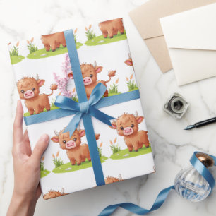 Papier Cadeau Highland Cow fête d'anniversaire