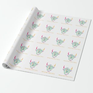 Papier Cadeau Highland Cow Messy Cheveux ne se soucient pas Colo