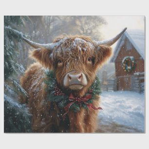 Papier Cadeau Highland Cow Rustic Barnyard Découpage de Noël