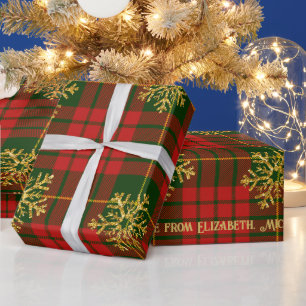 Papier Cadeau Highland Noel Tartan Gold Snowflake Personnalisé