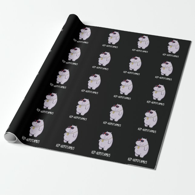Papier Cadeau Hip-Hopotamus Funny Hippo Pun Dark BG (Déroulé)