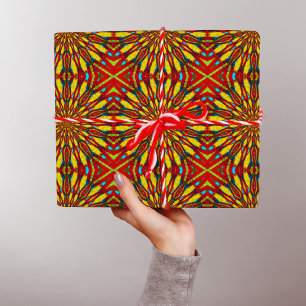 Papier Cadeau Hippie Abstraite Rouge et jaune Floral Tribal ethn