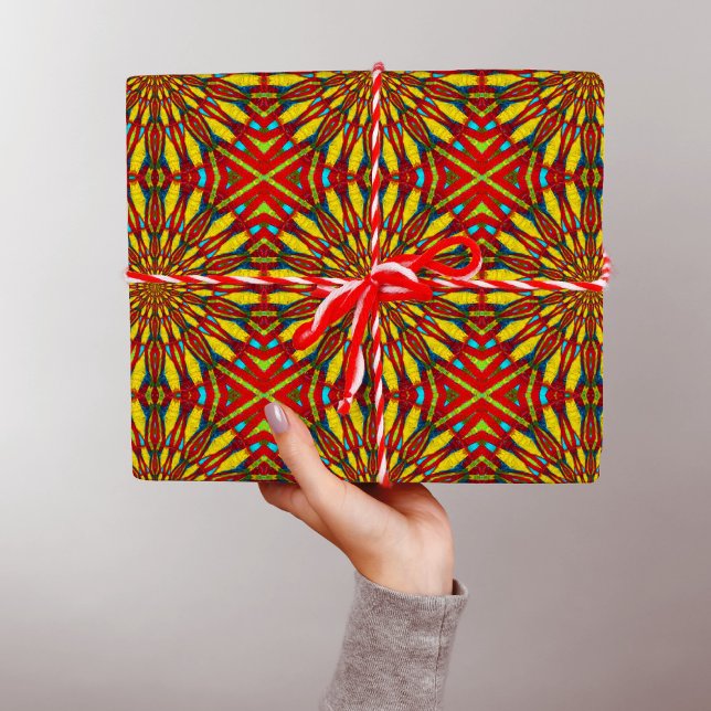 Papier Cadeau Hippie Abstraite Rouge et jaune Floral Tribal ethn (Créateur téléchargé)