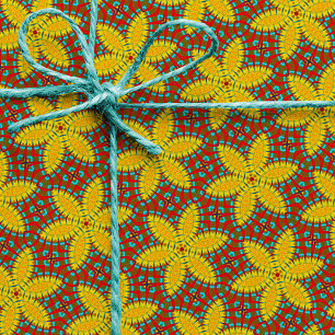 Papier Cadeau Hippie Rouge Bleu Jaune Vert Ethnique Trippy Flora