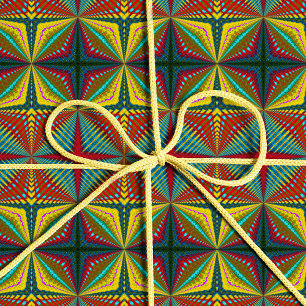 Papier Cadeau Hippie Rouge Bleu Jaune Vert Ethnique Trippy Terre