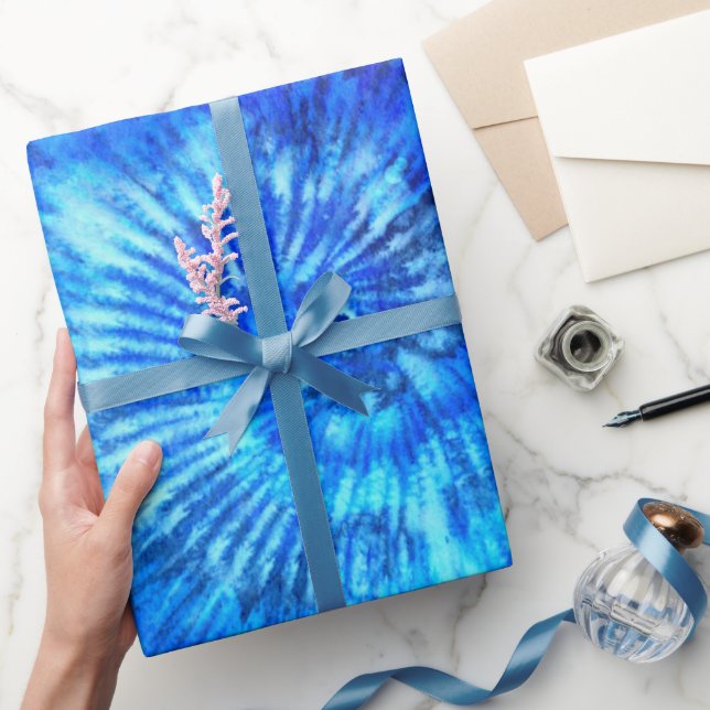 Papier Cadeau Hippie Tie Dye Motif Aquarelle bleu moderne  (Cadeaux)