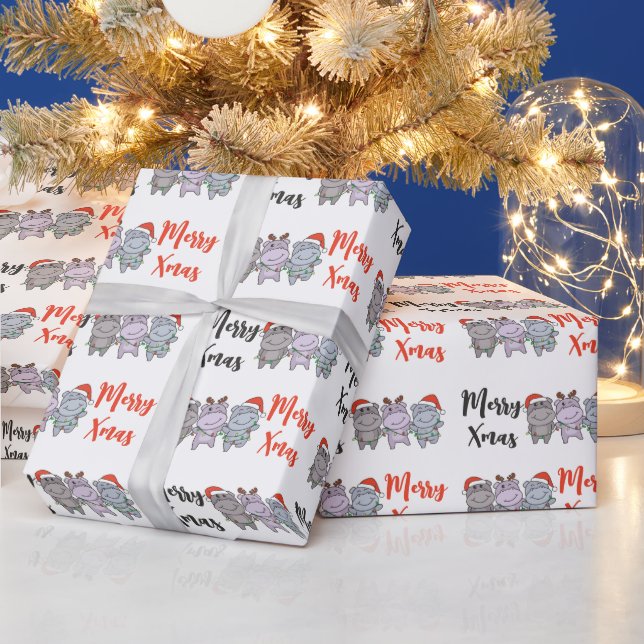 Papier Cadeau Hippo Animaux de Noël mignons Hippopotames vacance (Vacances)
