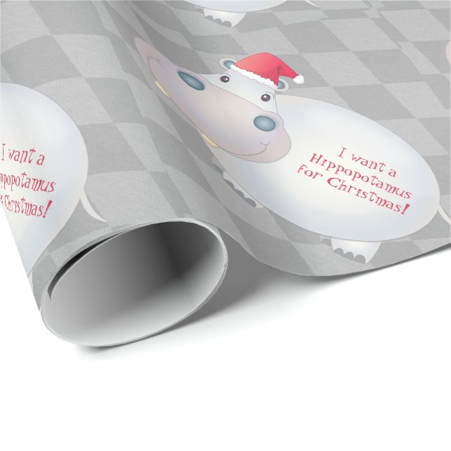 Papier Cadeau Hippo de Noël unique Hippopotame Santa Hat (Coin rond)