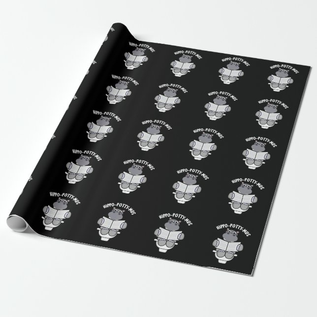 Papier Cadeau Hippo-potty-mus drôle Animal Hippo Pun Dark BG (Déroulé)