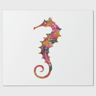 Papier Cadeau Hippocampe coloré d'aquarelle