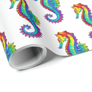 Papier Cadeau Hippocampe polygonal arc-en-ciel