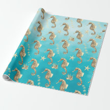 Hippocampes D'Or Sous La Mer Bleue Profonde Des Ca