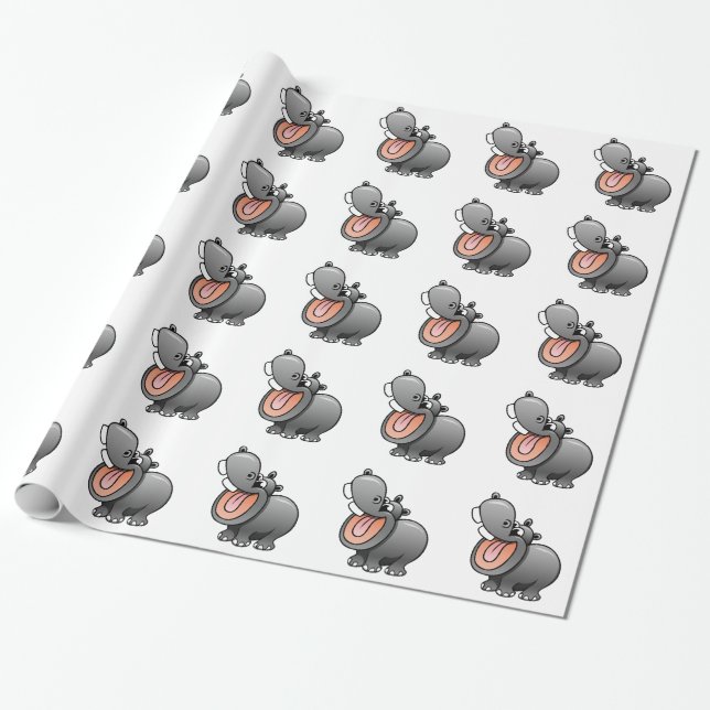 Papier Cadeau Hippopotame de bande dessinée (Déroulé)