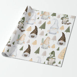 Papier Cadeau Hiver Arbres Gnomes Livre blanc