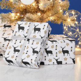 Papier Cadeau Hiver Blanc Noir & Tan Deer Motif