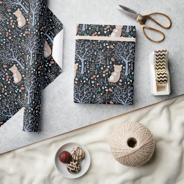 Papier Cadeau Hiver de l'ours floral scandinave (Artisanat)