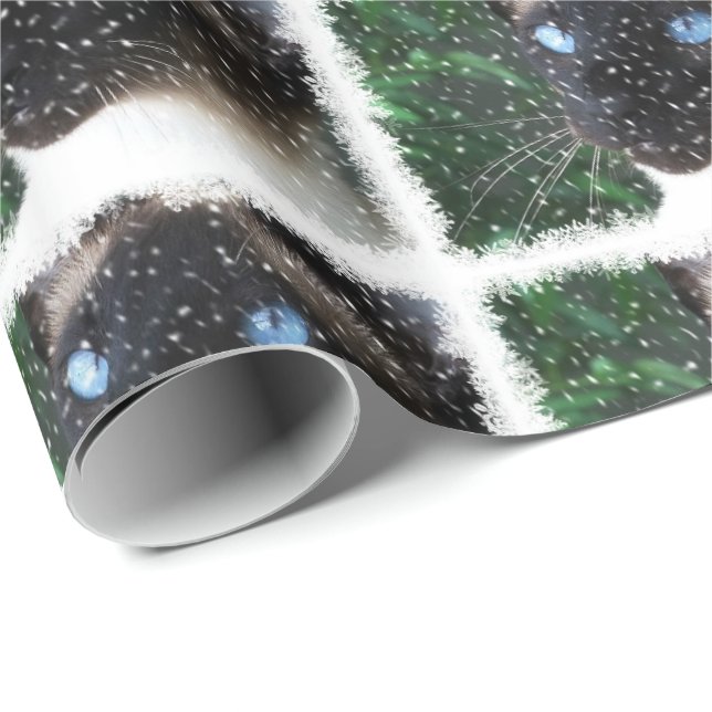 Papier Cadeau Hiver de Noël de chat siamois (Coin rond)