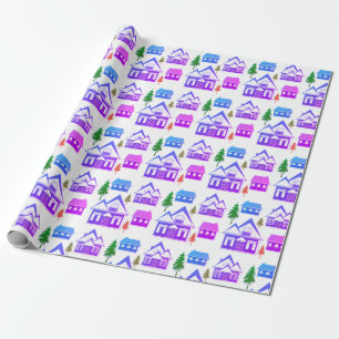 Papier Cadeau Hiver intime Joyeux paysage de Noël violet p