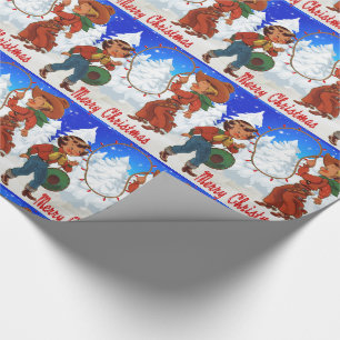 Papier Cadeau Hiver joyeux Christma d'enfants de cowboy et de