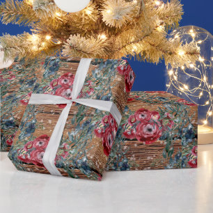Papier Cadeau Hiver Rose Pine Spruce Trellis Barre