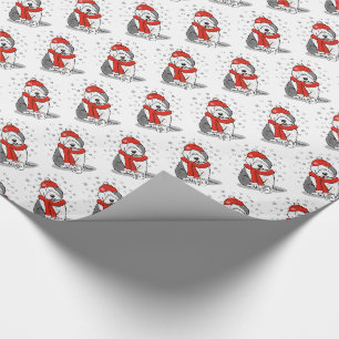 Papier Cadeau Hiver (rouge) Vieux chien anglais (gris 1) Mignonn