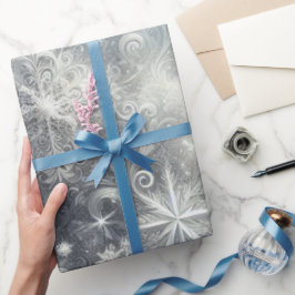 Papier Cadeau Hiver Silver et Fléau de neige bleu