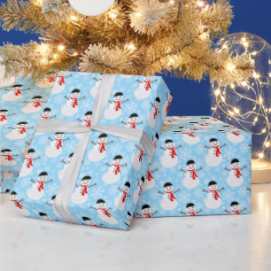 Papier Cadeau Hiver Snowman Cute Blue Holiday
