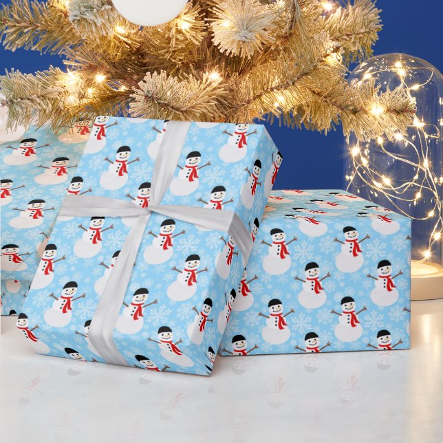 Papier Cadeau Hiver Snowman Cute Blue Holiday (Vacances)