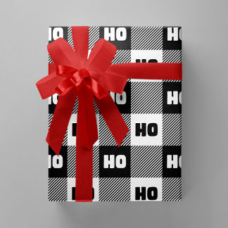 Papier Cadeau Ho Ho Ho Black White Chic Christmas Buffalo Plaid