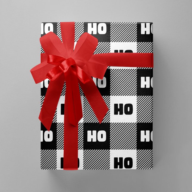 Papier Cadeau Ho Ho Ho Black White Chic Christmas Buffalo Plaid (Ho Ho Ho Black & White Chic Christmas Buffalo Plaid Wrapping Paper)