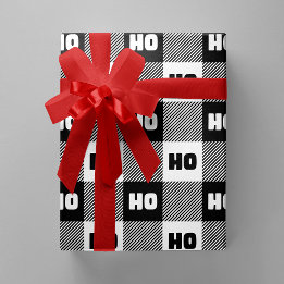 Papier Cadeau Ho Ho Ho Buffalo Plaid noir et blanc chic Noël