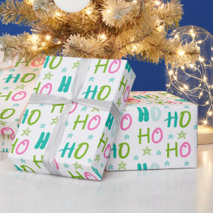 Papier Cadeau Ho Ho Ho et Stars Pastel Noël moderne