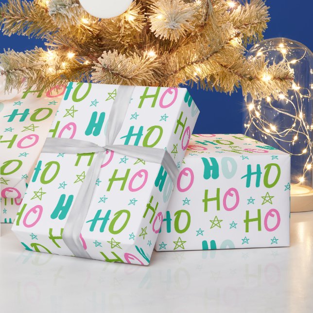 Papier Cadeau Ho Ho Ho et Stars Pastel Noël moderne (Vacances)