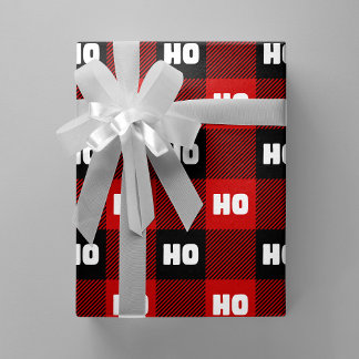 Papier Cadeau Ho Ho Ho Rouge Noir Blanc Noël Buffalo Carreaux