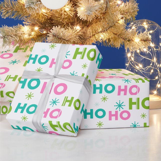 Papier Cadeau Ho Ho Ho Snowflakes Pastel Noël moderne (Vacances)