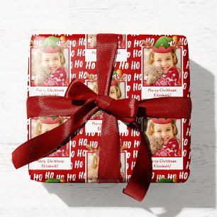 Papier Cadeau Ho Ho Ho Texte Motif de vacances avec photo Noël
