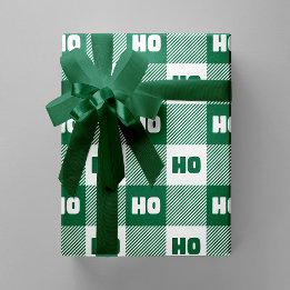 Papier Cadeau Ho Ho Ho Vert Blanc Chic Noël Buffalo Carreaux