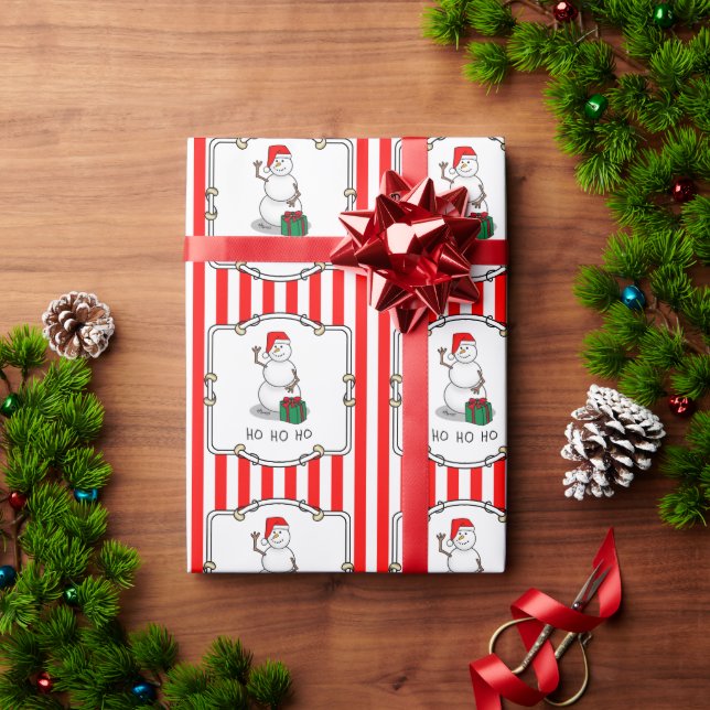 Papier Cadeau Ho Ho Joyeux Noël Père Noël mignonne Snowman (Cadeau de vacances)