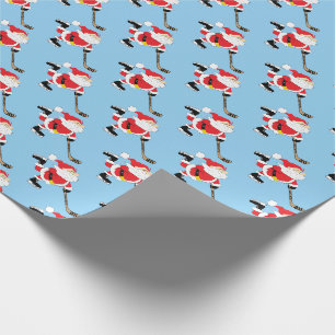 Papier Cadeau Hockey Père Noël Patinage bleu