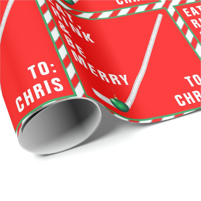 Papier Cadeau Hockey personnalisé Noël Vacances Cadeau Wrappin (Coin rond)