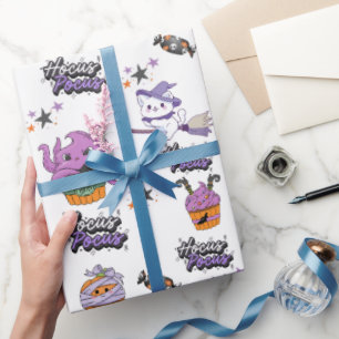 Papier Cadeau Hocus blanc Pocus mignon sorcière Chat Halloween