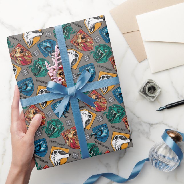 Papier Cadeau HOGWARTS™ Houses Crosshatched Pattern (Cadeaux)