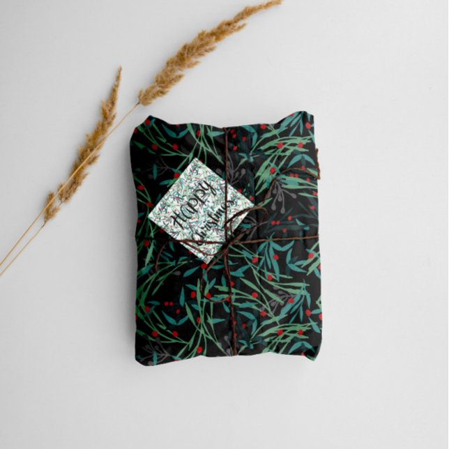 Papier Cadeau Hojas de acebo para envolver tus regalos (Christmas gift wrapping paper with botanical prints)