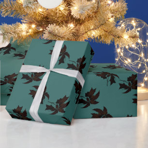 Papier Cadeau Holiday Christimas rustique poinsettia brun turquo