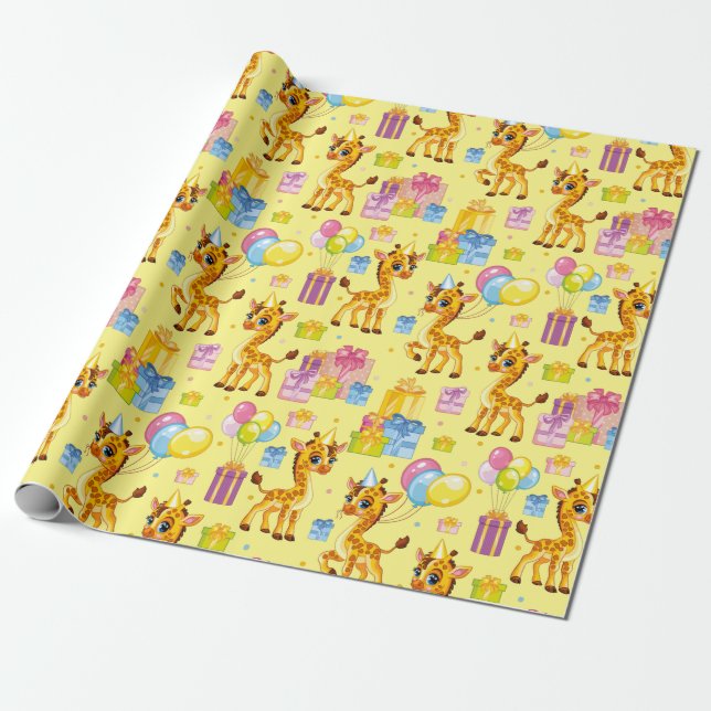 Papier Cadeau Holiday cute cartoon giraffe (Déroulé)